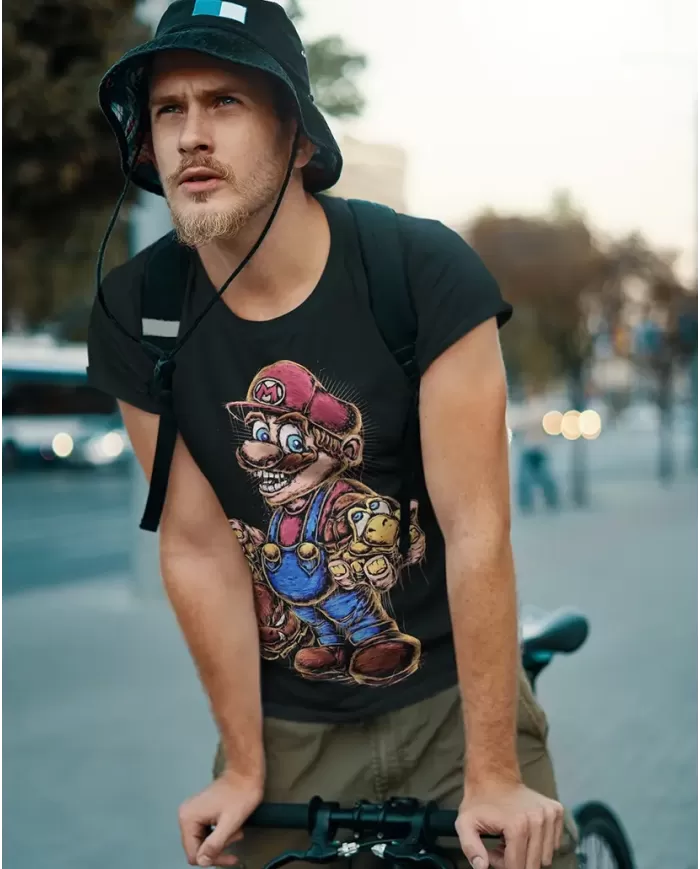 Camiseta Estampada Mario Mario-Neta 🎮 Calidad Premium
