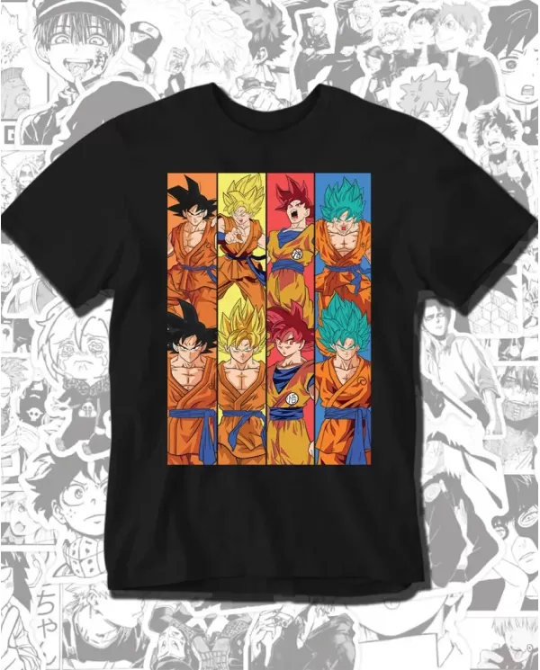 Camiseta Estampada Dragon Ball Goku Transformaciones 🍜 Calidad Premium