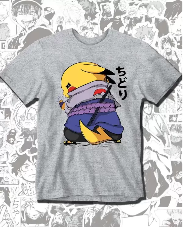 Camiseta Estampada Naruto Sasuke Pikachu 💥 Calidad Premium