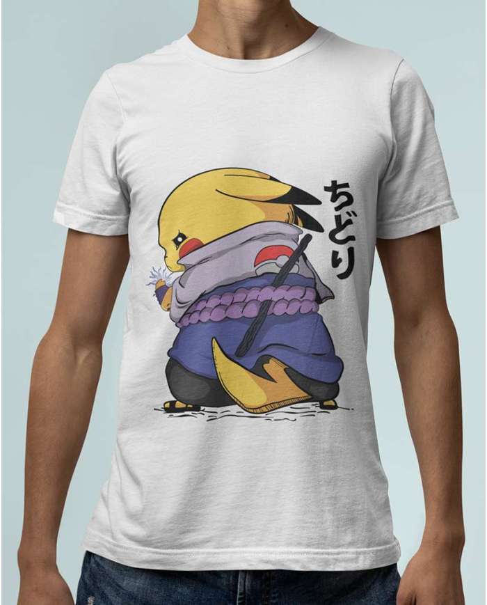 Camiseta Estampada Naruto Sasuke Pikachu 💥 Calidad Premium