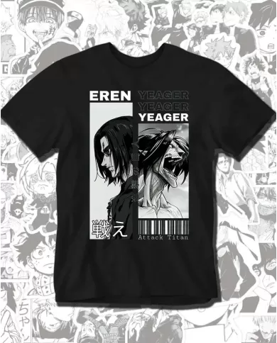 Camiseta Estampada Attack on Titan-Shingeki No Kyojin Eren 💥 Calidad Premium