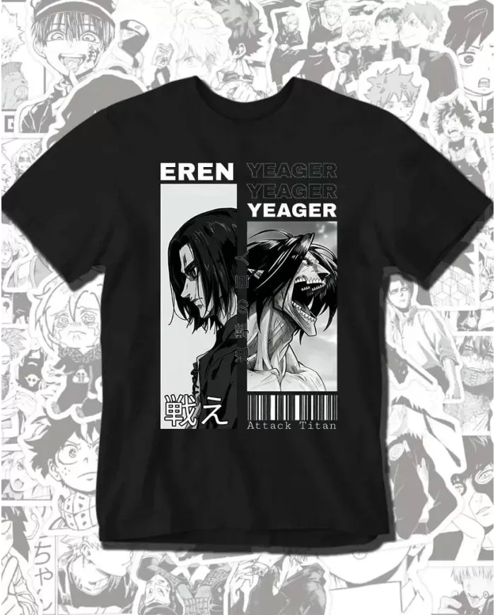 Camiseta Estampada Attack on Titan-Shingeki No Kyojin Eren 💥 Calidad Premium
