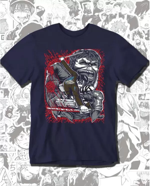 Camiseta Estampada Attack on Titan-Shingeki No Kyojin Titan Bestia Vs Levi 💥 Calidad Premium