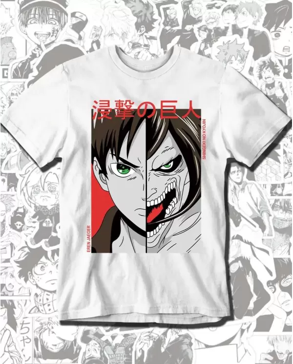 Camiseta Estampada Attack on Titan-Shingeki No Kyojin Eren Yeager Titan de Ataque 💥 Calidad Premium