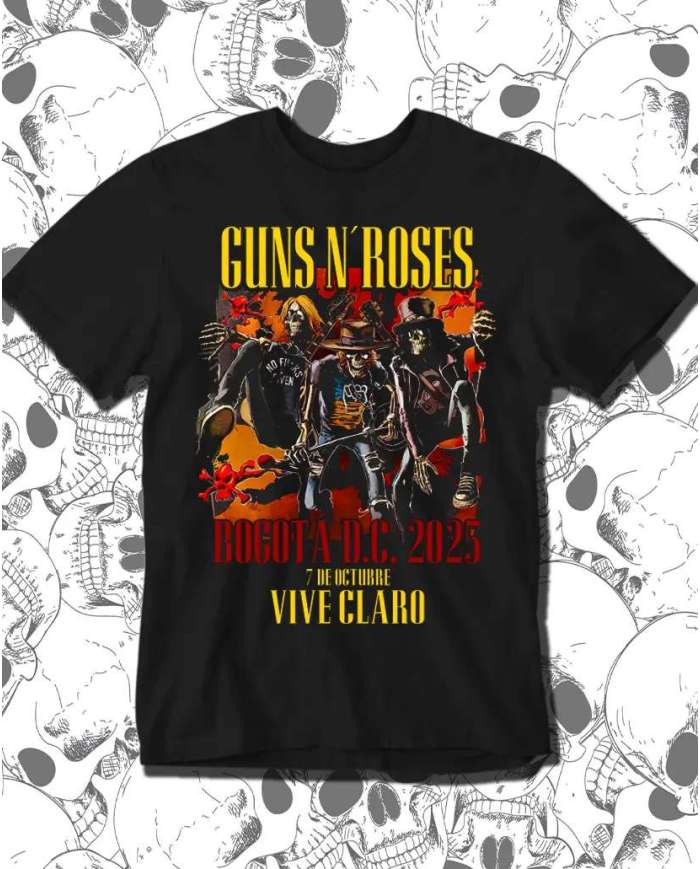 Camiseta Estampada Guns And Roses Bogotá Concierto 2025 🤟 Calidad Premium