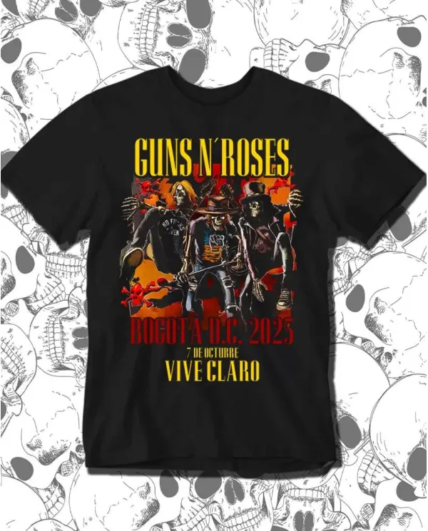 Camiseta Estampada Guns And Roses Bogotá Concierto 2025 🤟 Calidad Premium