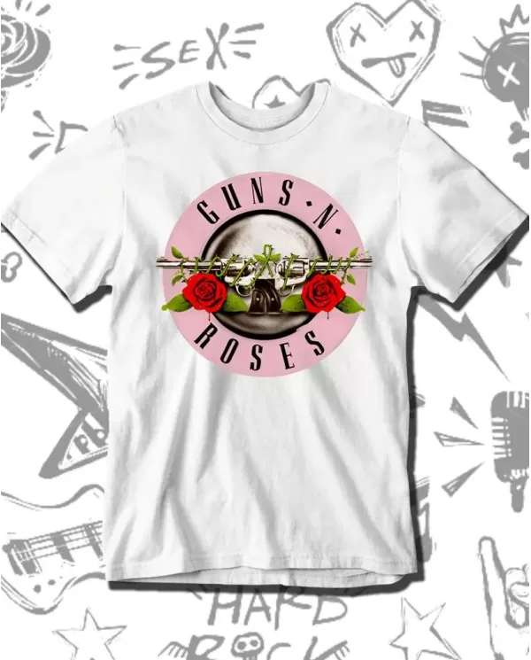 Camiseta Estampada Guns And Roses Logo rosa 🤟 Calidad Premium