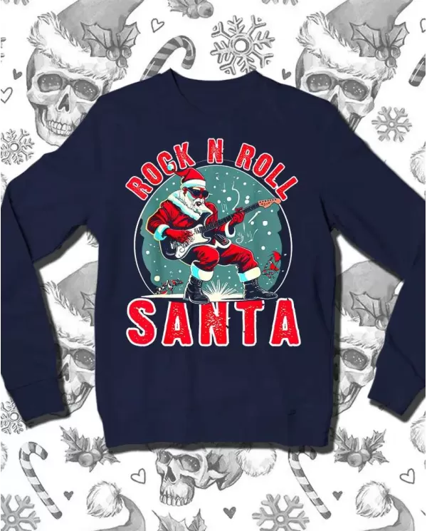 Camiseta Estampada Navidad Rock N Roll Santa 🤟 Calidad Premium
