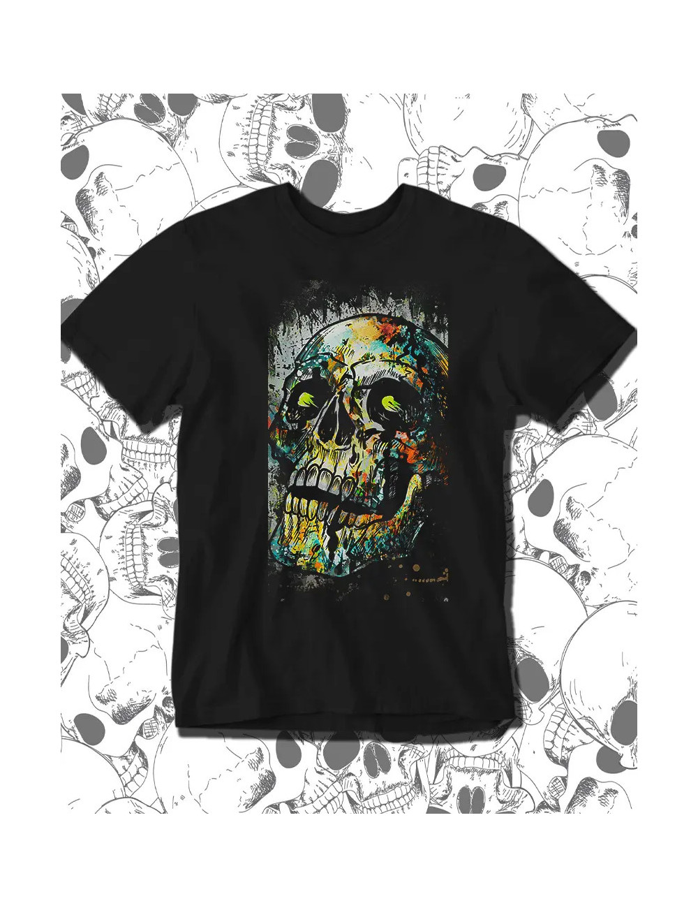 S Paint Skull Camiseta Negra Hombre S Camiseta Negra Hombre S PROMO