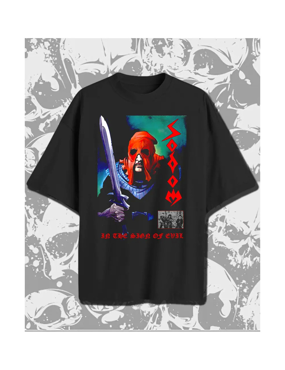 S  Sodom In The Sing Of Evil Camiseta Negra Oversize BOX S