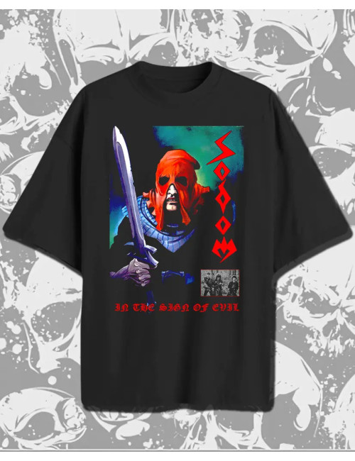 S  Sodom In The Sing Of Evil Camiseta Negra Oversize BOX S