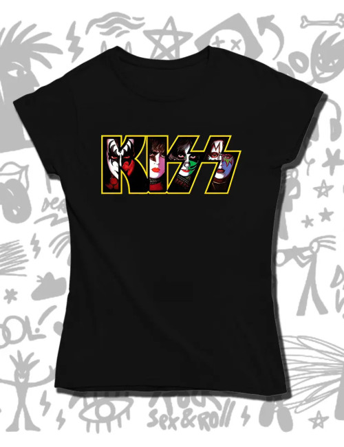 S PROMO TKiss Logo Faces Camiseta Negra Dama S