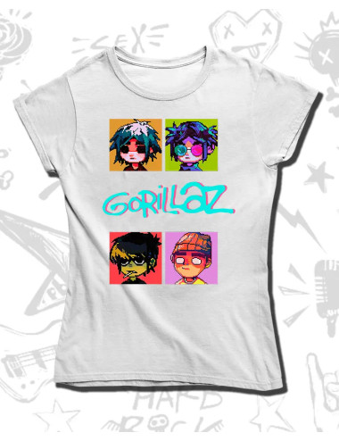 S PROMO Gorillaz Pixeles Camiseta Blanca Dama S