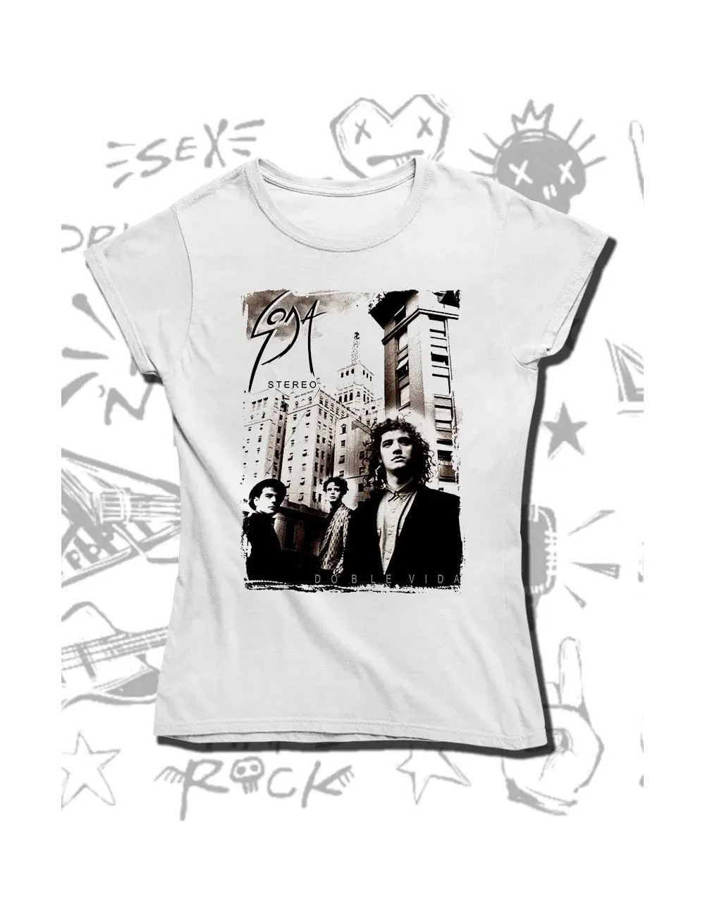 S Dama PROMO Soda Stereo Doble Vida Camiseta Blanda Dama S