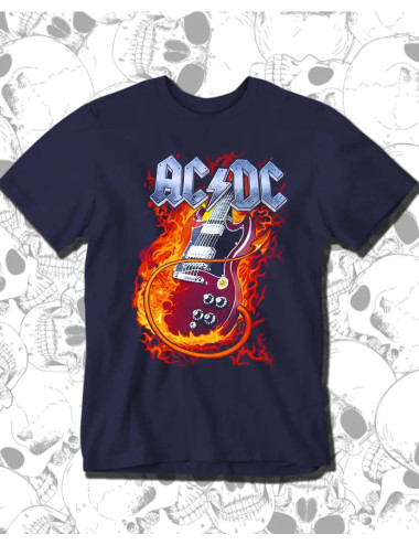 L PROMO ACDC Guitar On Fire Azul Talla L