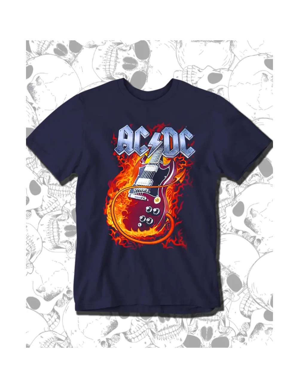 L PROMO ACDC Guitar On Fire Azul Talla L
