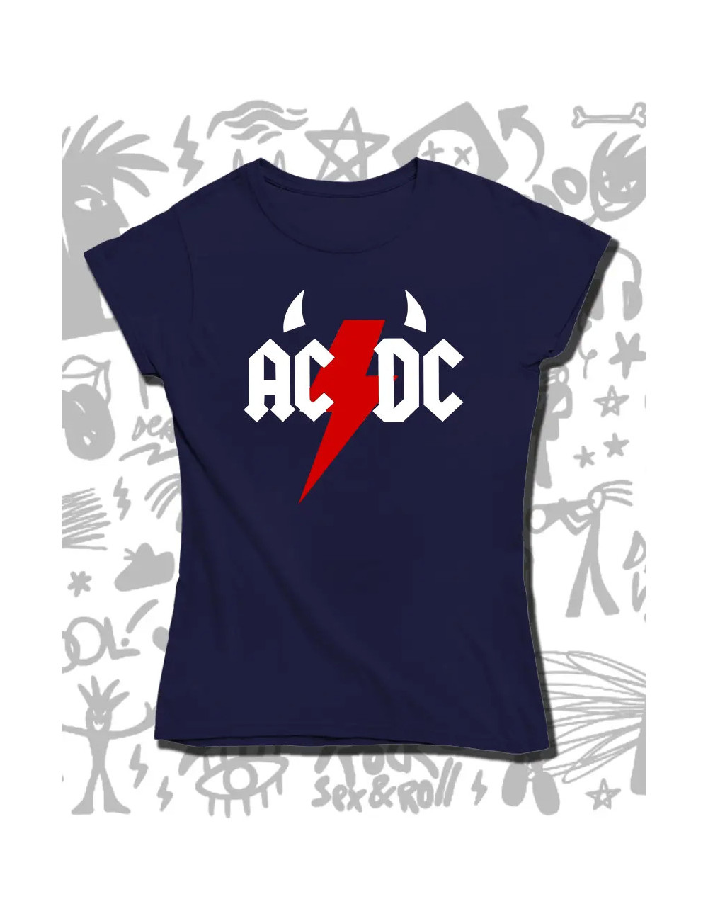 S PROMO ACDC Red Logo Camiseta Azul Dama S