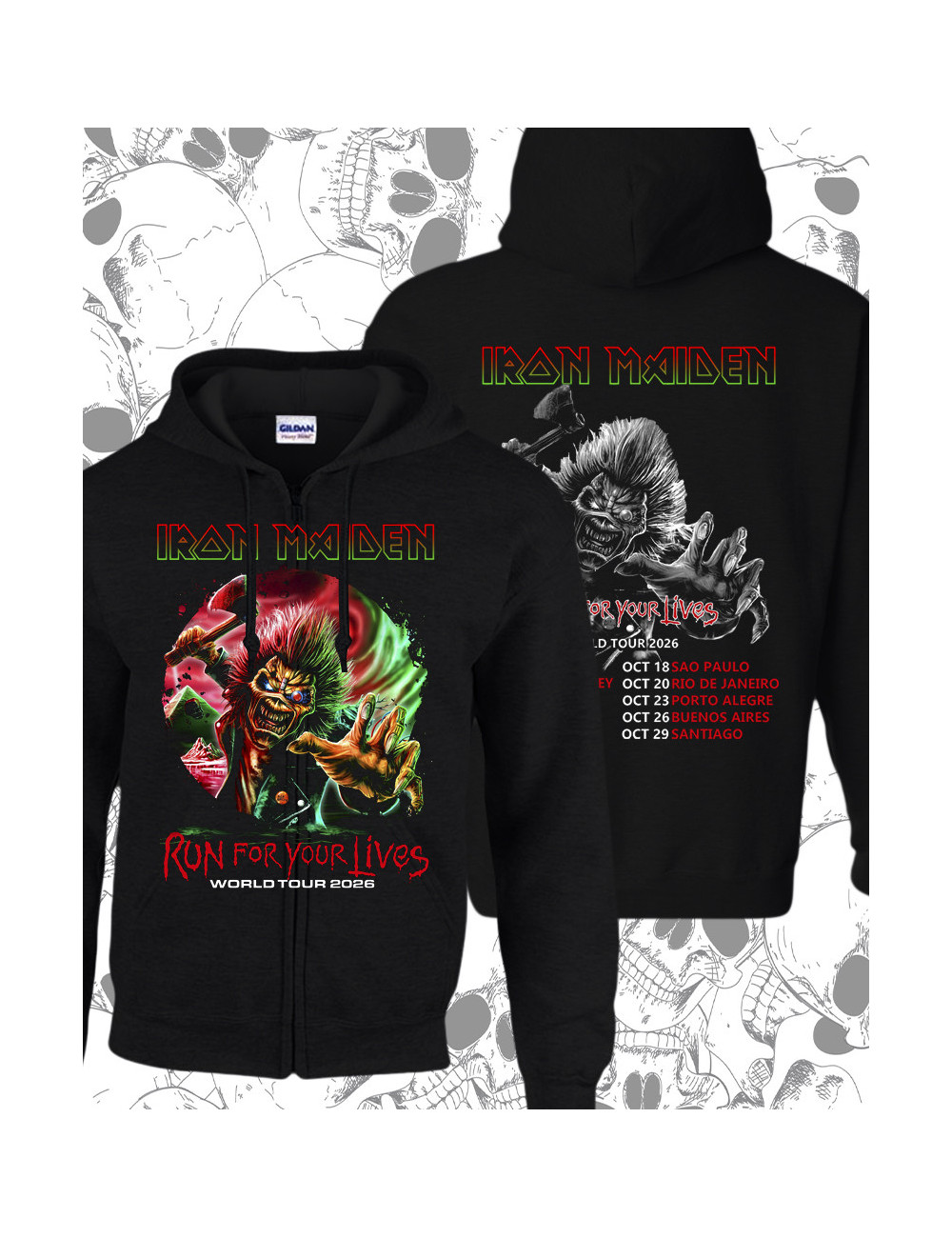 S  PROMO Hoodie Estampado Iron Maiden Run For Your Lives Tour Talla S Negro