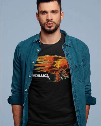Camiseta Estampada Metallica Skull In Flames 🤟 Calidad Premium
