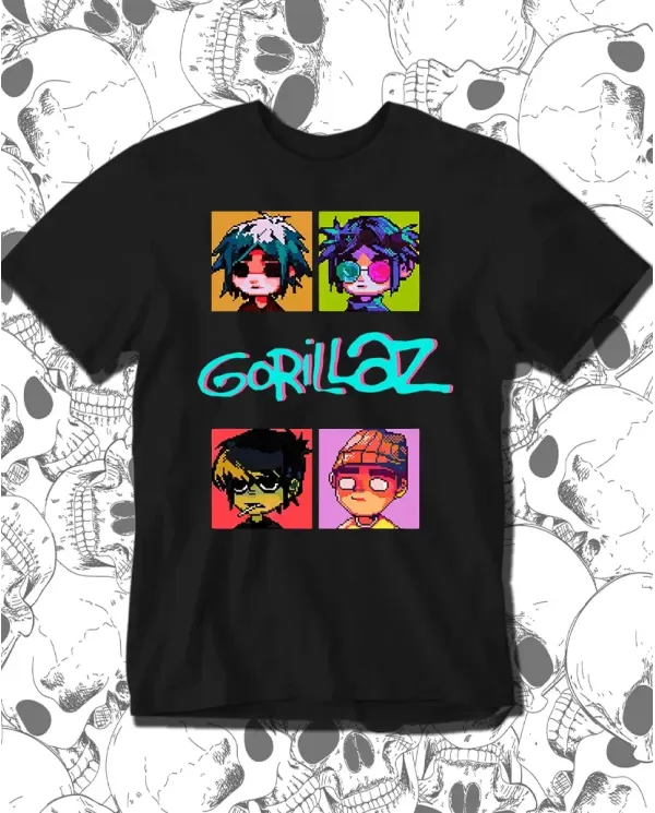 Camiseta Estampada Gorillaz Pixeles 🤟 Calidad Premium